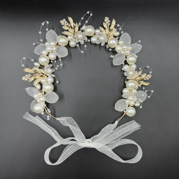 Binrina Hairband - Pearl Headpiece Crystal Flower Headband for Princess Flower Girls & Bridesmaid, Wedding Headpiece Hair Jewelry, One Size Fits All, Ideal for Women and Girls for Special Occasions
