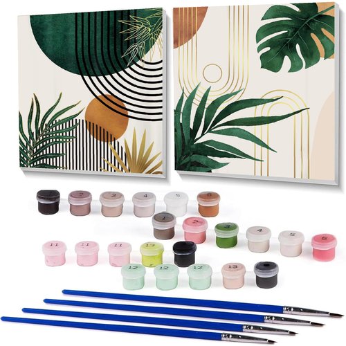 MjhRcll 2 Pack Framed Paint by Number for Kids Ages 8-12,Easy Mid Century Boho Paint by Number,DIY Bohemian Watercolor Paint by Numbers Kits on Framed Canvas for Home Wall Decor (8x8inch)