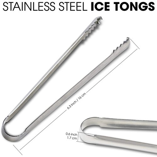 DUGATO Ice tongs, 2pcs Small Tongs 6.3 inch Stainless Steel with Sharp Teeth Make Grabbing Ice Easy, for Ice Bucket Ice Sugar Cubes Coffee Bar Food Serving