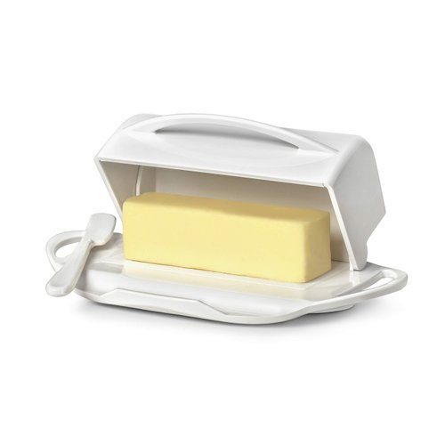Butterie Flip-Top Butter Dish with Matching Spreader (White)