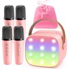 YLL Mini Karaoke Machine for Kids Adults: Portable Loud Speaker with 4 Wireless Microphones - Christmas Birthday Party Gifts for Girls 3,4,5,6,7,8+ Year Old Toys(Pink-4 Mics)