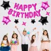 Happy Birthday Balloons Banner, Hot Pink Black Happy Birthday Foil Balloons 16 Inch Mylar Foil Letter Balloons with 8 Pcs Hot Pink Black Star Balloons for Women Girls Birthday Party Decorations