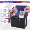 YAXAZA MTG Deck Box with Commander Display Window, Fits 200+ Double-Sleeved Cards, Strong Magnetic PU Leather Card Deck Case, with 2 Dividers, 1 Toploader, andDice Tray (Black & Blue)
