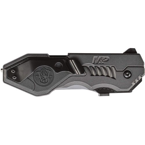 Smith & Wesson SWMP4LS 8.6in S.S. Assisted Folding Knife with 3.6in Serrated Clip Point Blade and Aluminum Handle for Outdoor Tactical Survival and EDC , Black