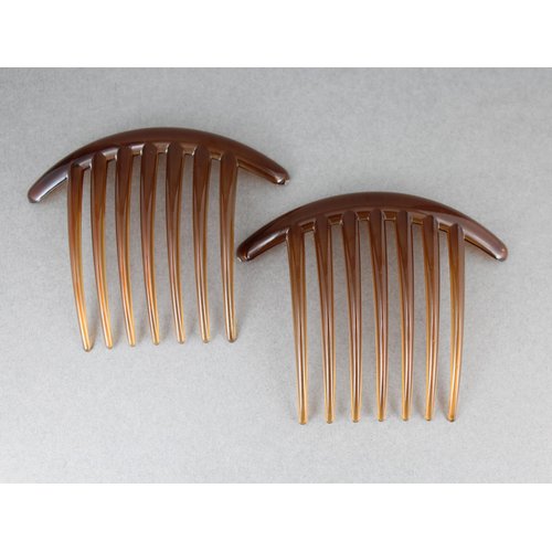 2 Brown Big Huge Hair Comb set pack Silver plastic teeth side clip 4 inches wide