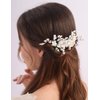 Rumtock White Flower Silver Hair Comb Rice Beads Branch Headpiece Wedding Bridal Hair Accessories Handmade Jewelry for Women