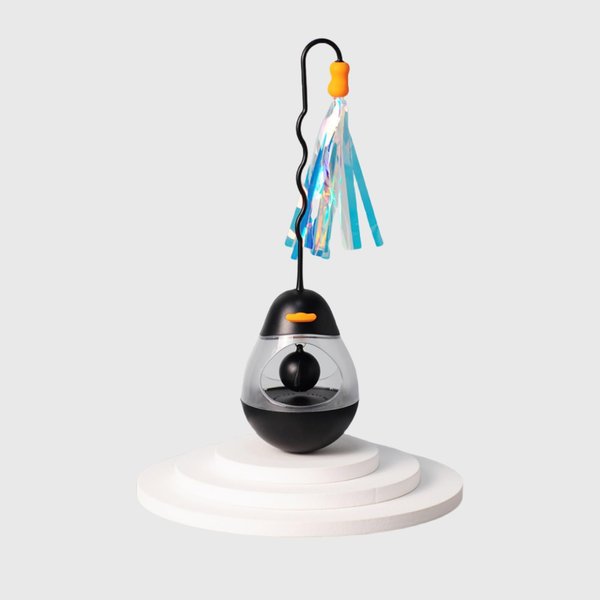 AvitaPaws Roly-Poly Cat Teaser Toy (Black) - Cute Interactive Self-righting Toy with Bionic Bee and Crinkle Tassels to Ignite Your Cat’s Hunting Instincts