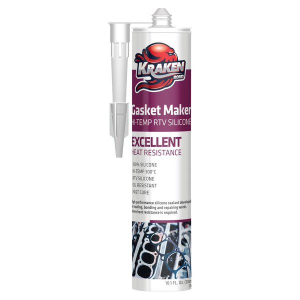 Kraken Bond Red RTV Silicone Gasket Maker - (1x10.1 fl.oz) High Temp Silicone Sealant for Automotive, Heat Resistant Up to 600F, Oil Resistant Automotive Silicone Sealant, 1 Pack