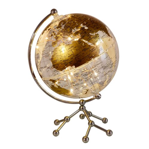 JBRUN 8" World Globe,Illuminated World Globe with Metal Stand,Educational Interactive Globe for Home Decor,Office Desktop,LED Globe Lamp (Gold)