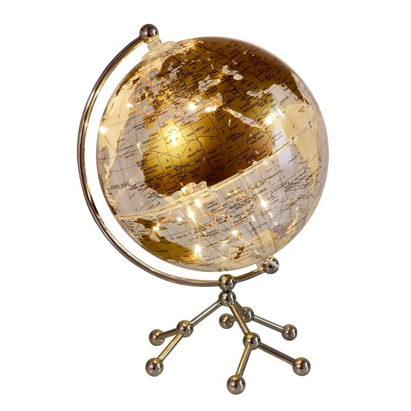 JBRUN 8" World Globe,Illuminated World Globe with Metal Stand,Educational Interactive Globe for Home Decor,Office Desktop,LED Globe Lamp (Gold)