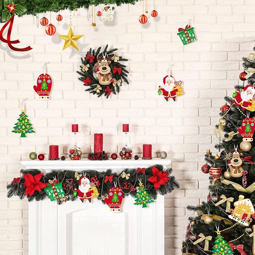 Civaner Christmas Craft Kit for Kids Christmas Tree Ornaments Hanging Art and Craft DIY Project Gingerbread House Crafts Kit Christmas Box Claus Reindeer Christmas Crafts for Kids, 6 Styles