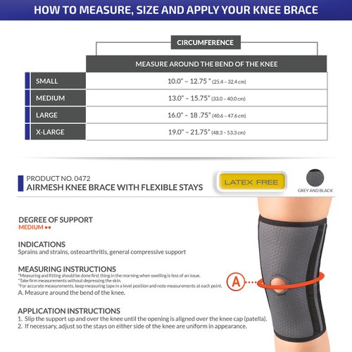 Champion Knee Brace, Medium Flex Stays, Open Patella, Airmesh Fabric, Medium