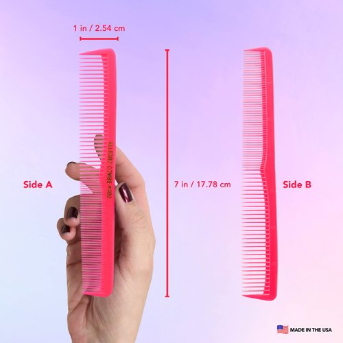 Allegro Combs 400 Barber Comb Hair Cutting Combs Pocket Combs Combs for Hair Stylist Comb Set Styling Comb 6 Pcs. (Neon Pink)