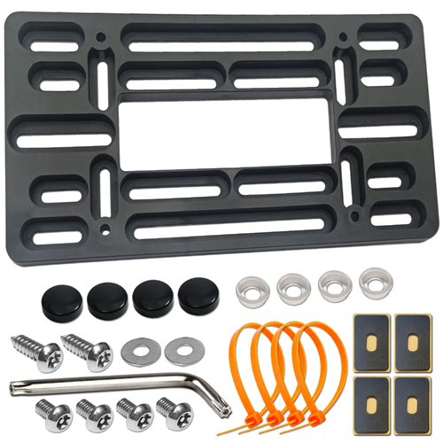 Aootf Front License Plate Bracket Holder- Front License Plate Mounting Kit for 2 Drill Holes Bumper, Universal Car Tag Adapter with Anti Theft Stainless Steel Screw Bolt Caps