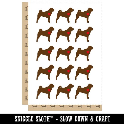 Shar-Pei Dog with Heart Temporary Tattoo Water Resistant Fake Body Art Set Collection - 15 2" Tattoos (1 Sheet)