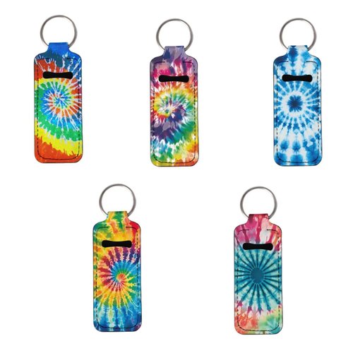 Baxinh Tie Dye Trippy Print Lip Balm Holder Keychain Bulk, Neoprene Lipstick Holder Keychain, Clip-on Chapstick Holder Keychain, Travel Accessories