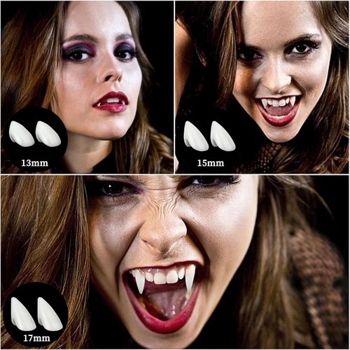 BOERFAAN Vampire Fangs 3 Pairs 3 Sizes Teeth with Adhesive Vampire Fangs Fake Teeth Halloween Decorations Party Cosplay Props Werewolf Fangs Vampire Dentures Party Favors Masquerade Accessories Gifts
