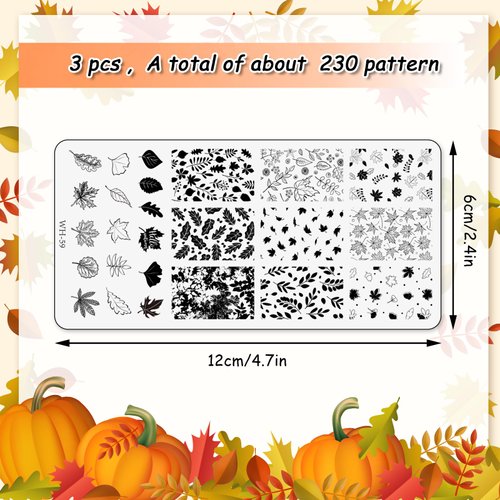 AnyDesign 3 Sheet Fall Thanksgiving Nail Art Stamping Plates Kit Assorted Maple Leaves Plaid Autumn Blessings Collection Nail Art Plate for Autumn Thanksgiving Nail Art Design DIY Print Manicure Salon