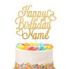 Personalized Happy Birthday Cake Topper | Customized Name Cake Decoration | Double Sided Glitter Card | Gold