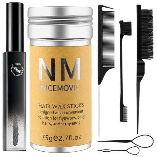 Slick Back Hair Brush Wax Stick Set for Flyaways Hair Accessories for Women Girl Teen Girls Trendy Stuff, Hair Styling Tools Baby Hair Gel, Christmas/Birthday Gifts Stocking Stuffers for Women Kids