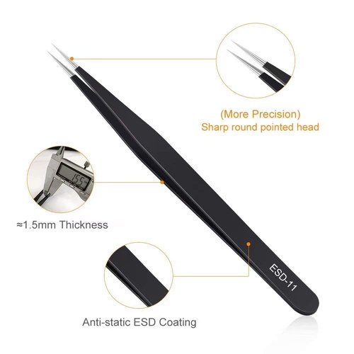 6PCS Precision Tweezers Set, Upgraded Anti-Static Stainless Steel Curved of Tweezers, for Electronics, Laboratory Work, Jewelry-Making, Craft, Soldering, etc, by kaverme.