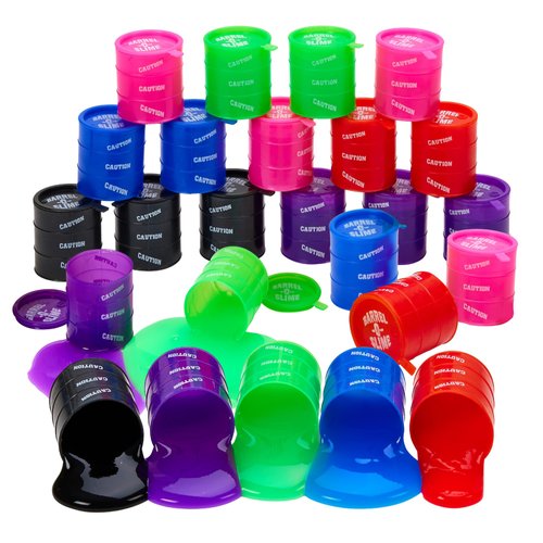 Playbees Barrels of Slime 24 Pack Assorted Color Mini Party Favors Safe Fun Slime Bulk for Boys and Girls Ages 3 and Up Perfect Halloween Tactile Stimulation Sludgy Gooey Fidget Kit Goody Bag Fillers