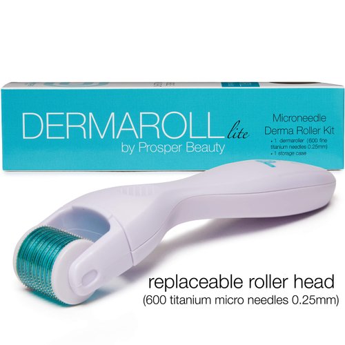 Derma Roller Microneedle Kit [DERMAROLL LITE 0.25mm by Prosper Beauty] Face Roller with Replaceable Head Exfoliation Microdermabrasion Micro Derma Skin Care Tool Dermaplaning Microneedling