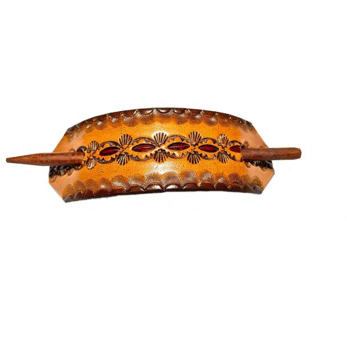 Leather Hair Barrette with Stick…. Unique Design Ponytail Holder for Women….. Hand Tooled Hair Clip….. Choice of 3 Colors #BT 2019