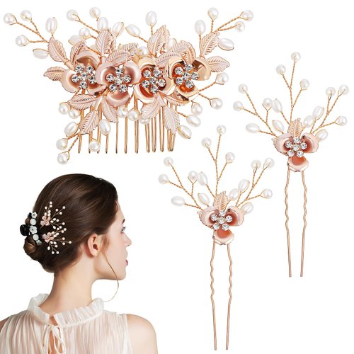 Baluue 3pcs Hair Comb for Women, Bridal Hair Accessories, Pearl Hair Pins Crystal Rhinestone Wedding Hair Comb for Bridal Hair Pieces Bridesmaids Women Girls Decor