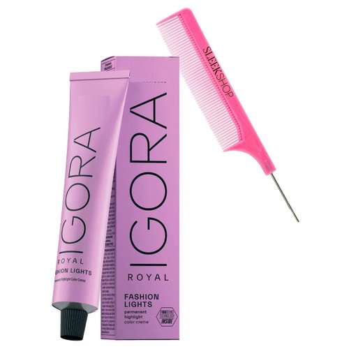 Sleekshop Comb + L-77 IGORA ROYAL FASHION LIGHTS by Schwarzkapf PERMANENT HIGHLIGHT Creme Hair Color Dye, Cream Haircolor, Newest 2024-2025 Version (with SLEEKSHOP PINK n Comb) (L-77 Copper)