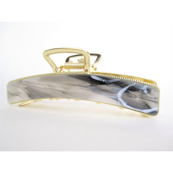Generic Long gold metal and black gray white marbled acrylic hair claw clip