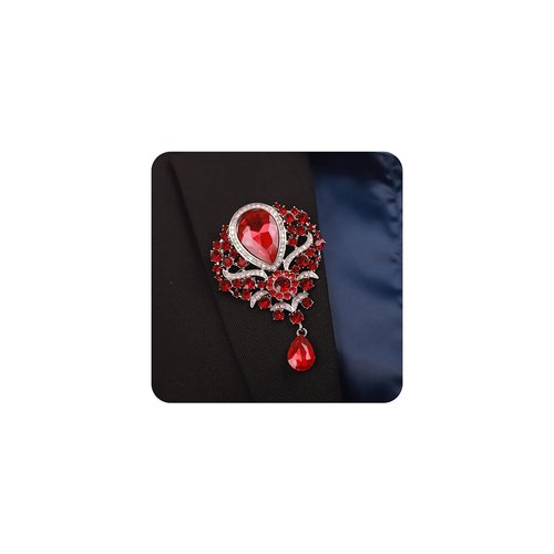 Rumtock Ruby Red Rhinestones Elegant Silver Brooch for Women Girls Spark Jewelry Prom Dancing Ball