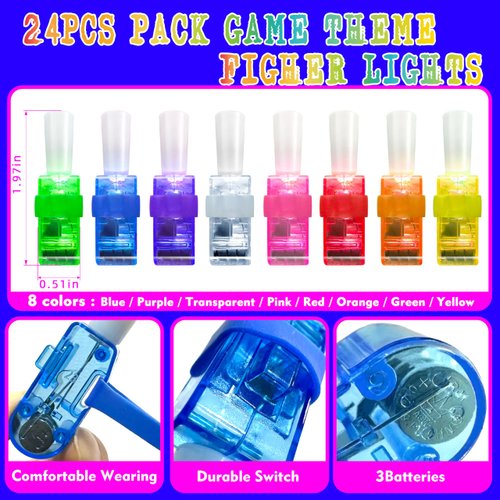 24PCS Video Game Party Favors LED Finger Lights, Glow in The Dark Light Up Toys Gifts Bulk for Kids Boys Girls,Gamer Birthday Party Decorations Supplies(Game)