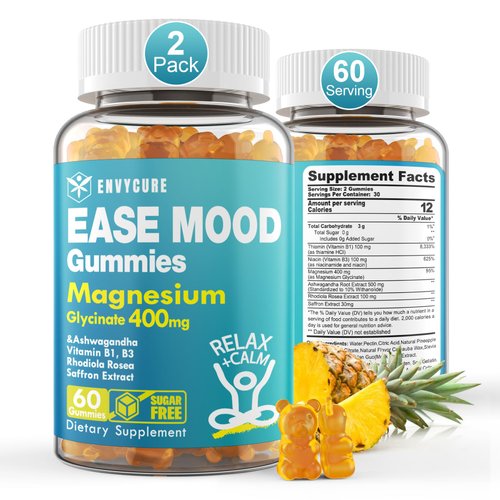 Sugar Free Magnesium Glycinate Gummies 400mg with Ashwagandha, B1, B3, Rhodiola Rosea & Saffron for Support Rest, Mood & Calm Magnesium Gummies for Adults, Chewable Magnesium Supplement, Vegan, 120Ct
