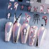 Halloween Nail Stickers, Cute Ghost Nail Decals 3D Self-Adhesive Pink Spider Ghost Spider Web Black Cat French Tips Pattern Halloween Nail Design Holiday Nail Art Decoration for Women Girls(6Sheets)