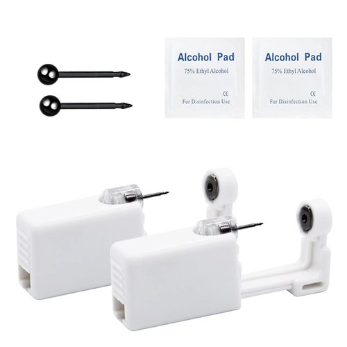 psaakon Men Black Ball Self Ear Piercing Kits – 2/4/6 Pack Disposable Self Ear Piercing Gun, Ear Pearcings Kit with 3mm Black Ball Pea Earring Studs (2 Pack)