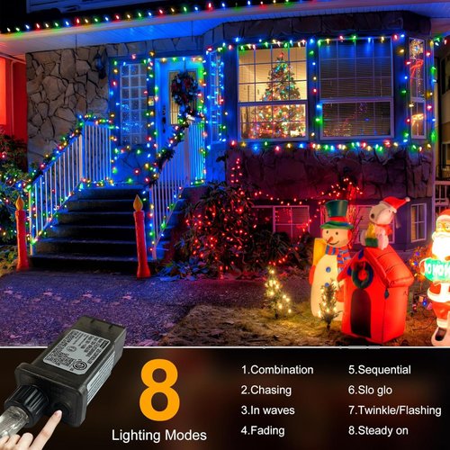 FLVOECN 98Ft 300LED Christmas Lights Outdoor Decorations 8 Modes & Memory Timer Christmas Lights with Plug in Waterproof Fairy String Lights for Xmas Home Holiday Wedding Decor(Multicolor)