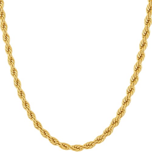 LIFETIME JEWELRY 24k Real Gold Plated 4mm Rope Chain Necklace Diamond Cut Gold Chain for Men Women Boys (20 inches, Gold Plated)
