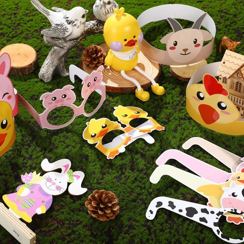 48 Pieces Farm Animal Paper Eyeglasses Farm Animal Birthday Paper Crown Headbands Farm Kids Birthday Party Hats Cow Chicken Barnyard Party Favors for Kids Toddlers Baby Holiday Games Party Supplies