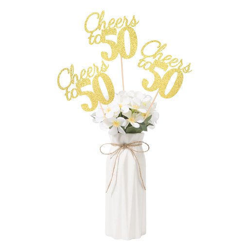 Gexolenu Cheers to 50, 10 Pack Double-Sided Gold Glitter 50th Birthday Centerpieces for Tables, 50th Birthday Table Toppers Sticks for Man, 50 Party Decorations