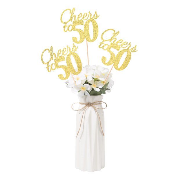 Gexolenu Cheers to 50, 10 Pack Double-Sided Gold Glitter 50th Birthday Centerpieces for Tables, 50th Birthday Table Toppers Sticks for Man, 50 Party Decorations