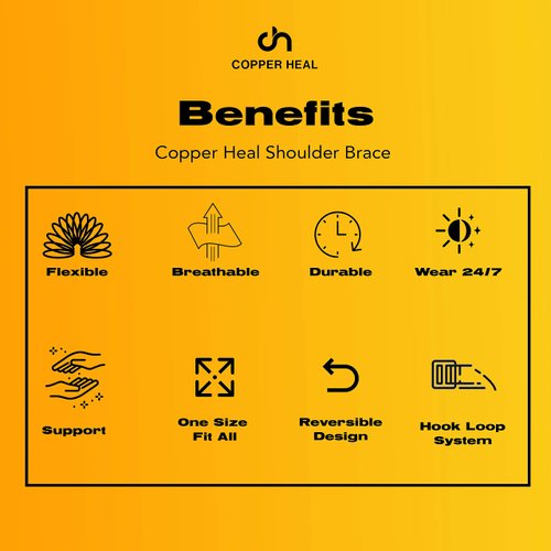COPPER HEAL – Shoulder Brace Adjustable Compression Sleeve Torn Rotator Cuff Men Women Stability support Immobilizer wrap Tendonitis Dislocation Bursitis AC Joint Pain Relief Dislocated Strap