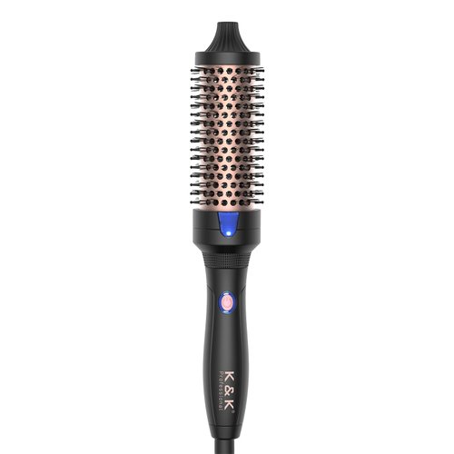 K&K 1.5 Inch Thermal Brush Heated Curling Brush Ceramic Tourmaline Ionic Curling Iron Ionic Curling Wands Round Brush Volumizer Dual Voltage (Black, 1.5 Inch)