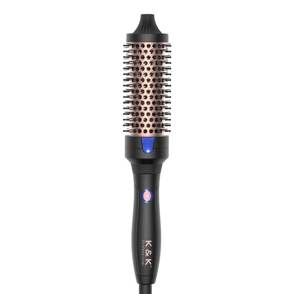 K&K 1.5 Inch Thermal Brush Heated Curling Brush Ceramic Tourmaline Ionic Curling Iron Ionic Curling Wands Round Brush Volumizer Dual Voltage (Black, 1.5 Inch)