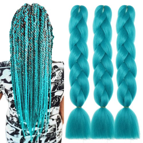 TJADFNSG Braiding Hair 3 Packs Synthetic Hair Extensions for Braids 24 inch Teal Braiding Hair Jumbo Festival Colorful Braid Hair