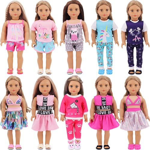 AK KYC 18 Inch American Doll Fashion Clothes, 10 Sets/20PC Stylish Doll Clothes Fit for 16-18 inch Dolls Pretend Playset, Birthday Gifts Children's Day Gift for Kids (NOT Include Dolls, Shoes)