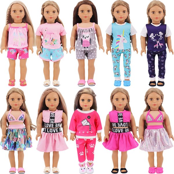 AK KYC 18 Inch American Doll Fashion Clothes, 10 Sets/20PC Stylish Doll Clothes Fit for 16-18 inch Dolls Pretend Playset, Birthday Gifts Children's Day Gift for Kids (NOT Include Dolls, Shoes)