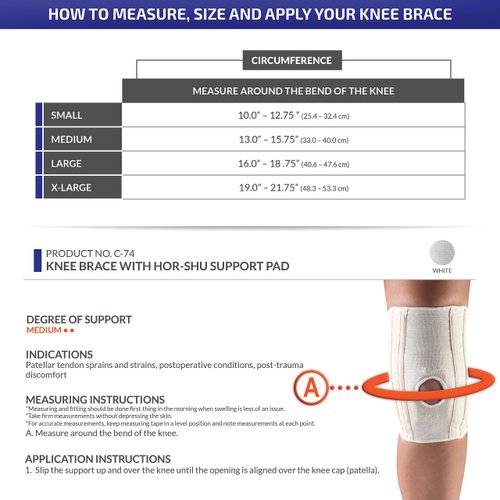 CHAMPION Knee Brace with Hor-Shu Support Pad, White, Medium