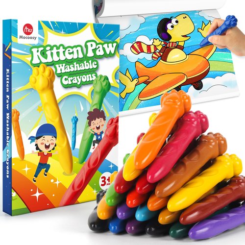 Mocoosy 18 Colors Jumbo Crayons for Toddlers 1-3, Washable Crayon with Coloring Book Set for Kids Ages 2-4, Non-Toxic Crayons Kit Art Supplies Painting Activities Coloring Gift for Babies and Children