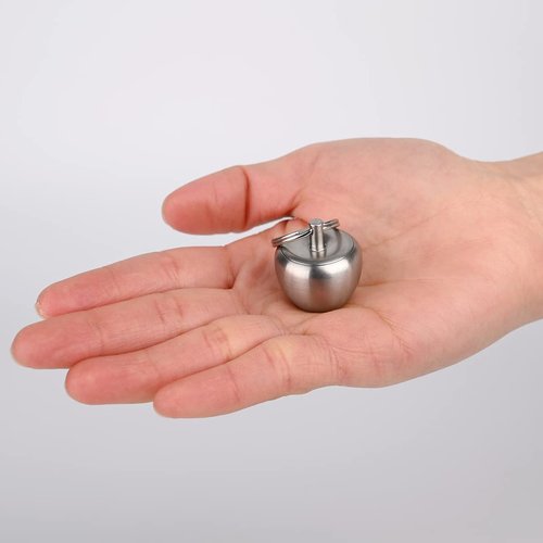 NHDT HN02 Stainless Steel Keychain Pill Holder, Apple Pendant Design, Portable Waterproof Pill Box Container for Purse or Pocket or Necklace, Mini EDC Pill Case for Outdoor Travel.
